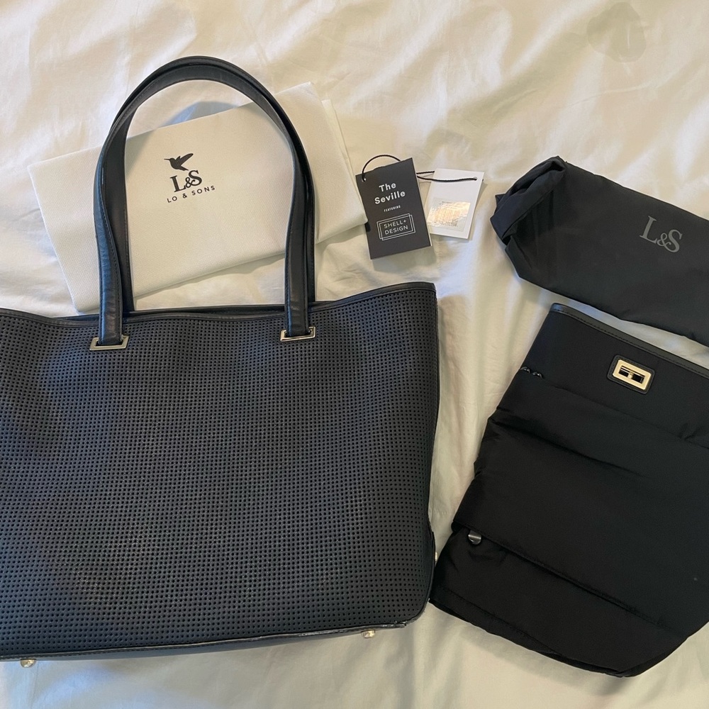 Lo & Sons Black 13” Seville Perforated Saffiano Tote